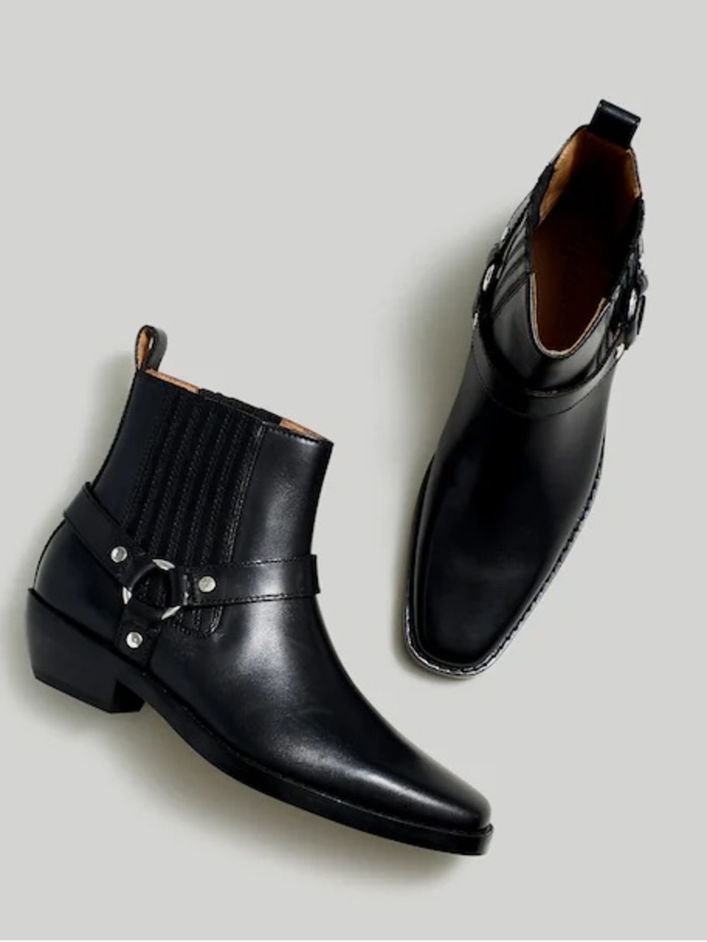 Madewell Women’s The Santiago Western Ankle Boot Black Leather silver Bootie 6.5